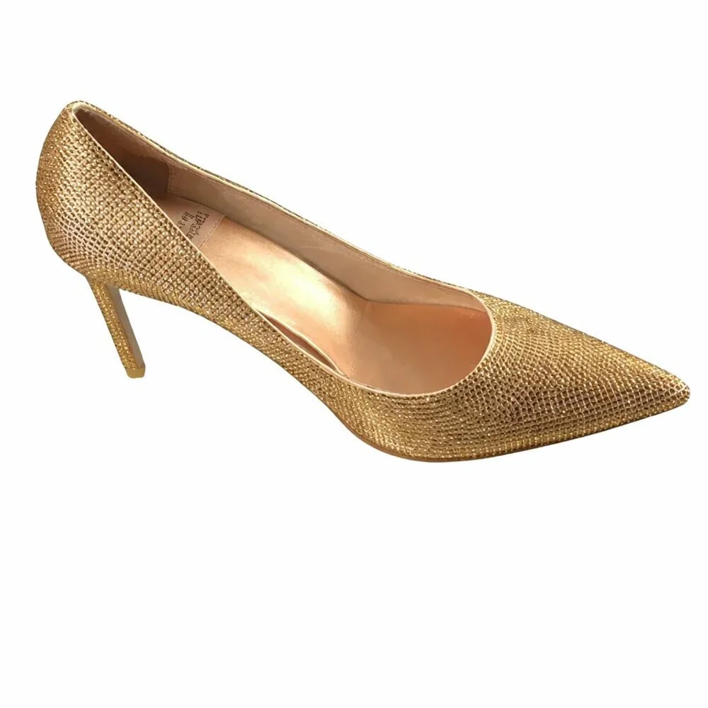 Jeffrey Campbell Nikia Gold Rhinestone Crystal Pointed Toe Stiletto Heels Size 7